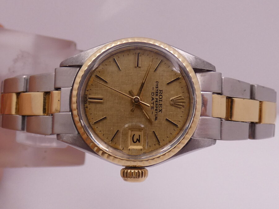 Rolex Oyster Perpetual Lady Date 6517 Linen Dial 18Kt Gold&Steel ANNO 1971 SERVICED Automatico - immagine 5