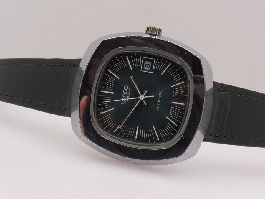 Lanco Tv Screen Jumbo Automatic Quickset Date Eta 2481 (Tissot) Green Dial Anni'70s - immagine 5