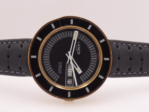 Lanco Circuit Day-Date Automatico 37mm 18Kt G.F. Anni'70 Black Dial Vintage