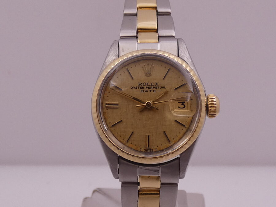 Rolex Oyster Perpetual Lady Date 6517 Linen Dial 18Kt Gold&Steel ANNO 1971 SERVICED Automatico - immagine 6