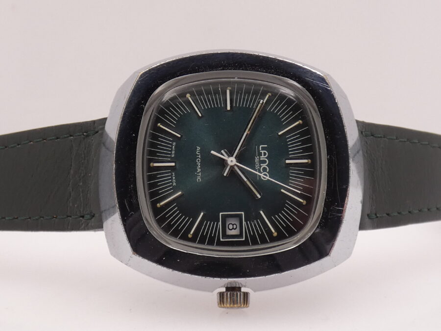 Lanco Tv Screen Jumbo Automatic Quickset Date Eta 2481 (Tissot) Green Dial Anni'70s - immagine 6