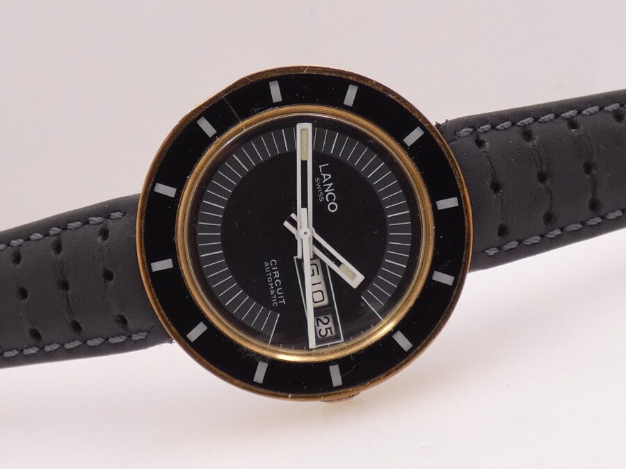 Lanco Circuit Day-Date Automatico 37mm 18Kt G.F. Anni'70 Black Dial Vintage - immagine 8