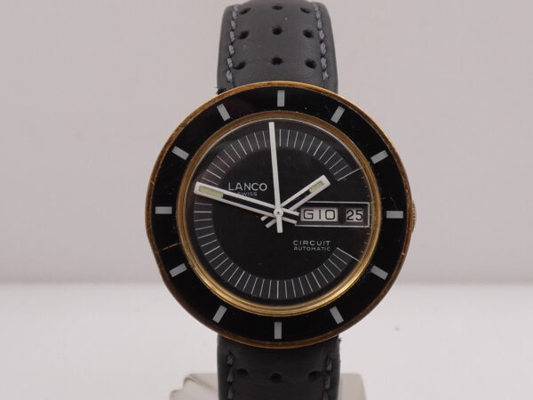 Lanco Circuit Day-Date Automatico 37mm 18Kt G.F. Anni'70 Black Dial Vintage