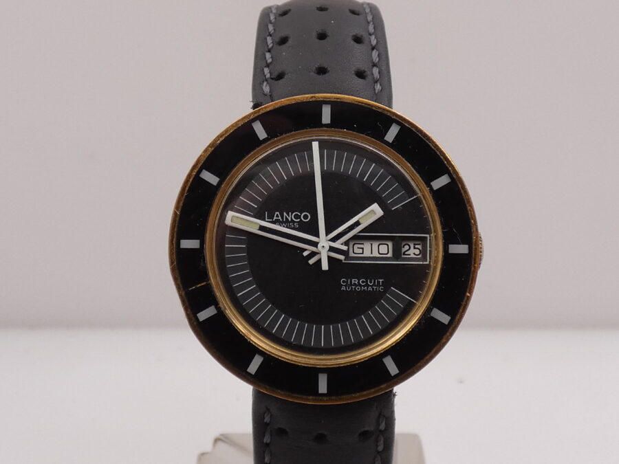 Lanco Circuit Day-Date Automatico 37mm 18Kt G.F. Anni'70 Black Dial Vintage - immagine 9