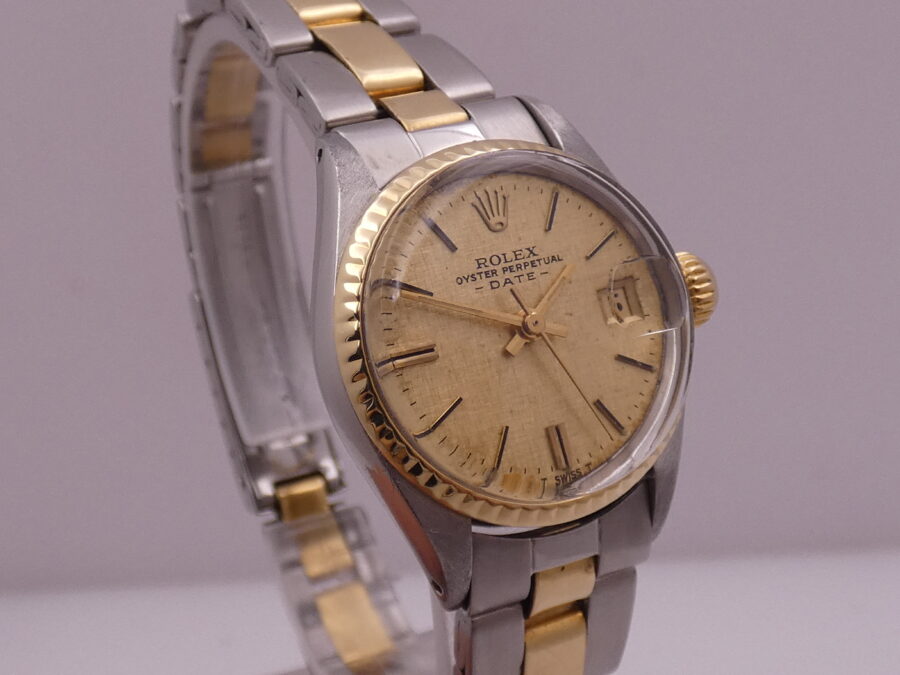 Rolex Oyster Perpetual Lady Date 6517 Linen Dial 18Kt Gold&Steel ANNO 1971 SERVICED Automatico - immagine 8