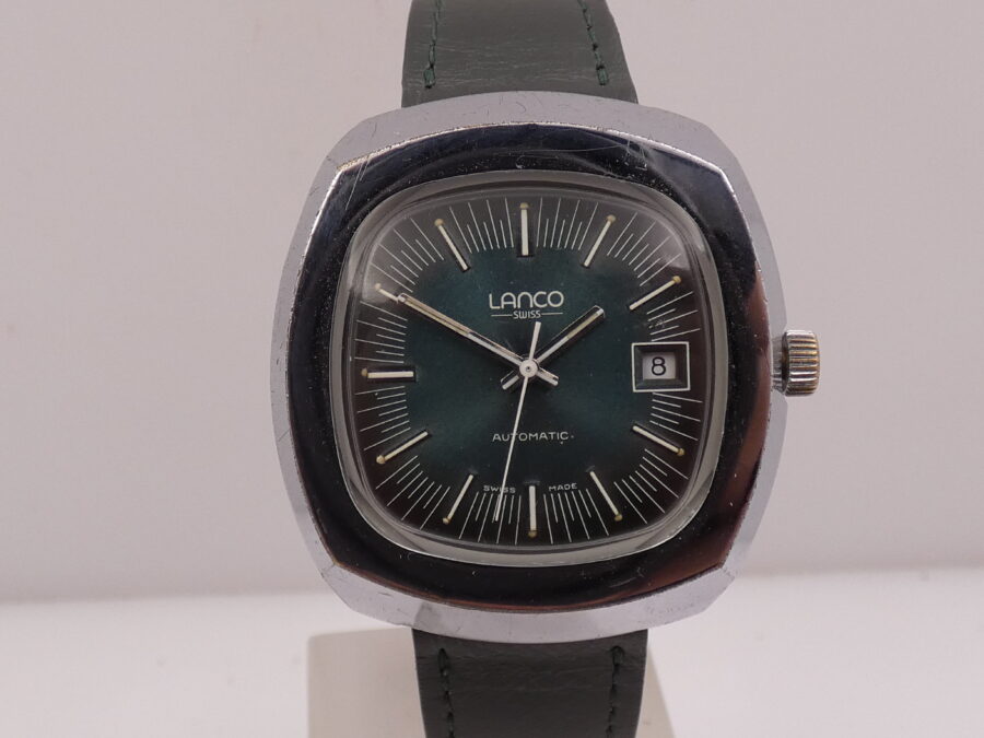 Lanco Tv Screen Jumbo Automatic Quickset Date Eta 2481 (Tissot) Green Dial Anni'70s - immagine 8