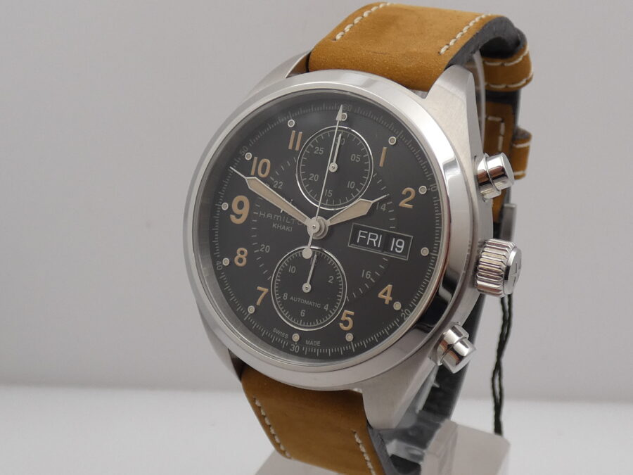 Hamilton Khaki Field Day Date Auto Cronografo Day-Date NEW BOX&PAPERS H716160 Acciaio Mai Indossato - immagine 9
