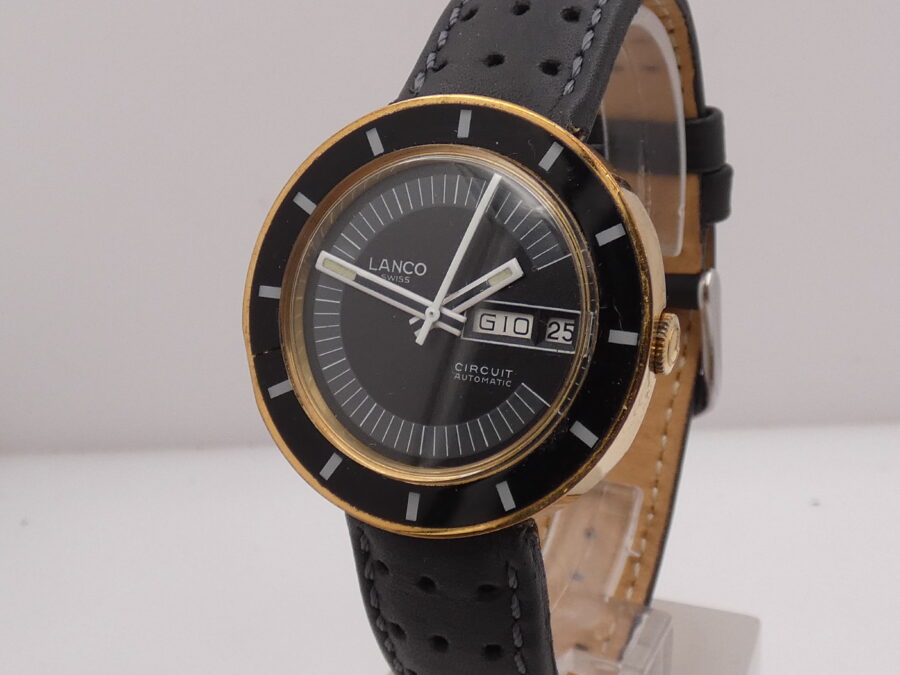 Lanco Circuit Day-Date Automatico 37mm 18Kt G.F. Anni'70 Black Dial Vintage - immagine 10