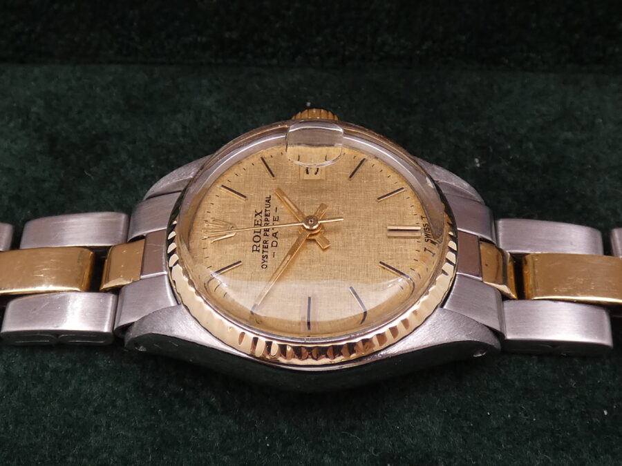 Rolex Oyster Perpetual Lady Date 6517 Linen Dial 18Kt Gold&Steel ANNO 1971 SERVICED Automatico - immagine 9
