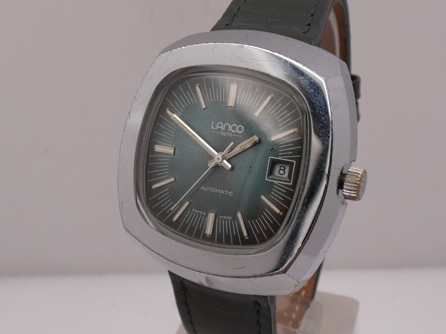 Lanco Tv Screen Jumbo Automatic Quickset Date Eta 2481 (Tissot) Green Dial Anni'70s - immagine 9