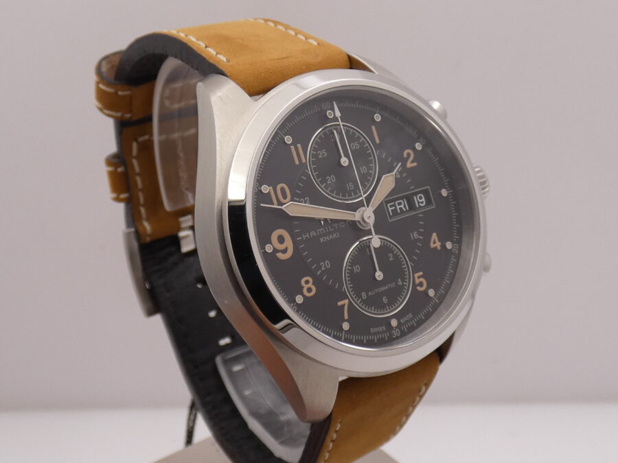 Hamilton Khaki Field Day Date Auto Cronografo Day-Date NEW BOX&PAPERS H716160 Acciaio Mai Indossato - immagine 10