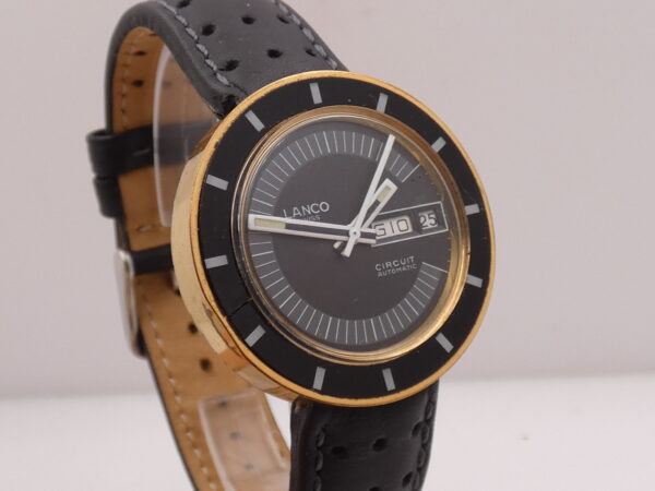 Lanco Circuit Day-Date Automatico 37mm 18Kt G.F. Anni'70 Black Dial Vintage