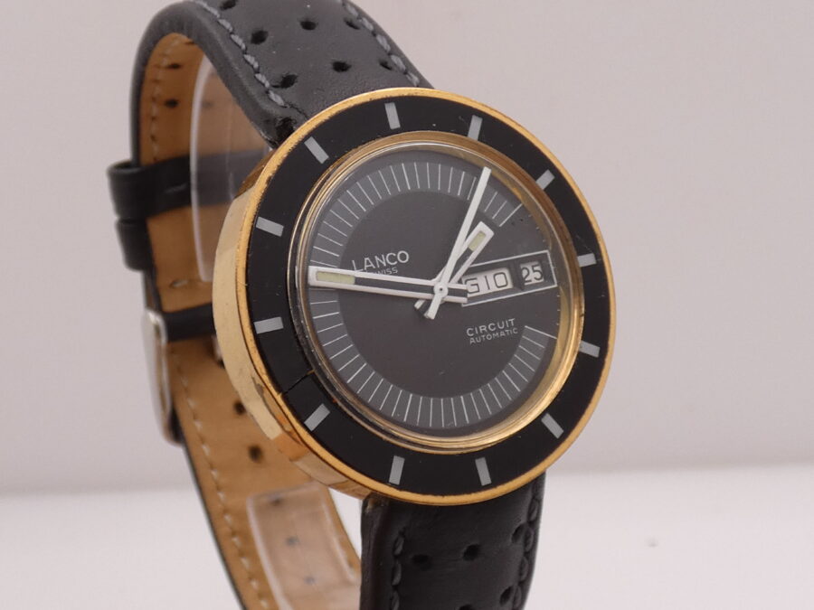 Lanco Circuit Day-Date Automatico 37mm 18Kt G.F. Anni'70 Black Dial Vintage - immagine 11