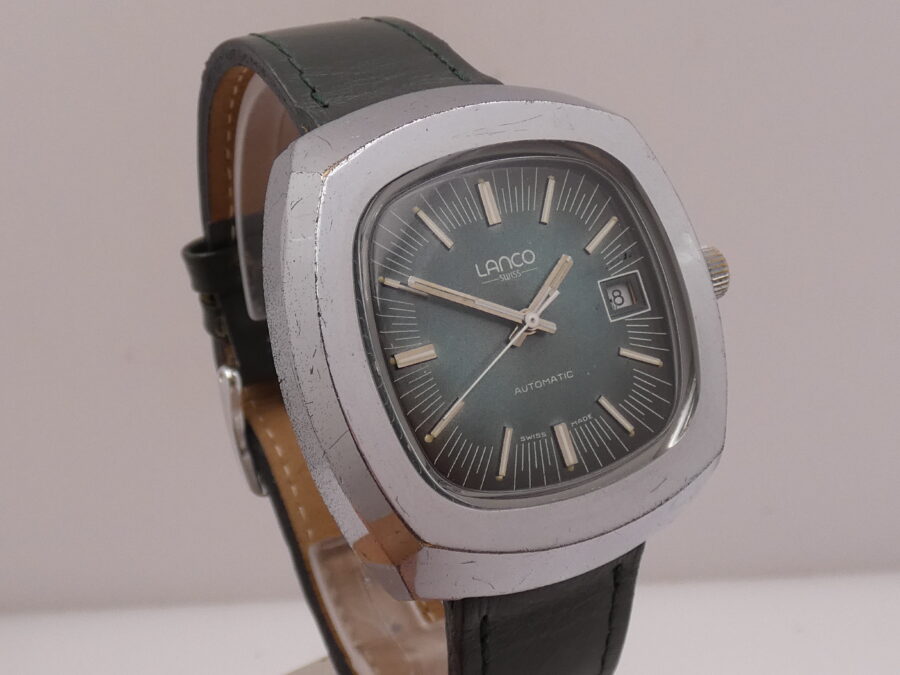 Lanco Tv Screen Jumbo Automatic Quickset Date Eta 2481 (Tissot) Green Dial Anni'70s - immagine 10