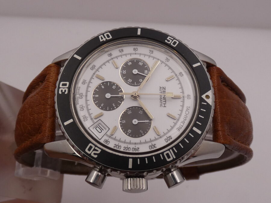 Cronografo Zenith El Primero RARO El Primero De Luca Prima Serie MK1 Porcelain Panda Dial Automatico Anno 1988 - immagine 3