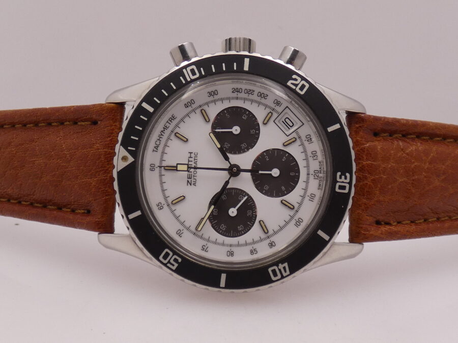 Cronografo Zenith El Primero RARO El Primero De Luca Prima Serie MK1 Porcelain Panda Dial Automatico Anno 1988 - immagine 4