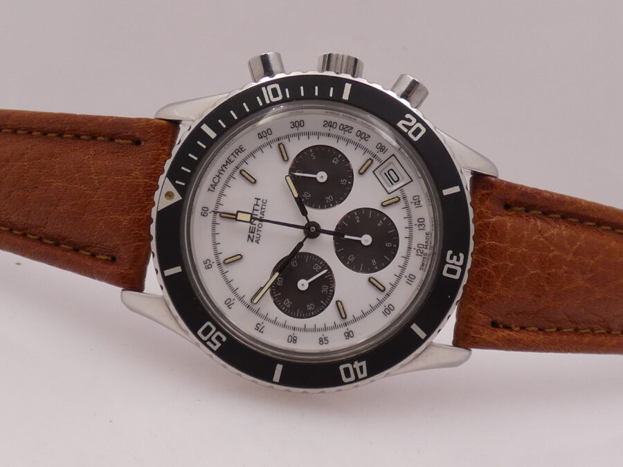 Cronografo Zenith El Primero RARO El Primero De Luca Prima Serie MK1 Porcelain Panda Dial Automatico Anno 1988 - immagine 5