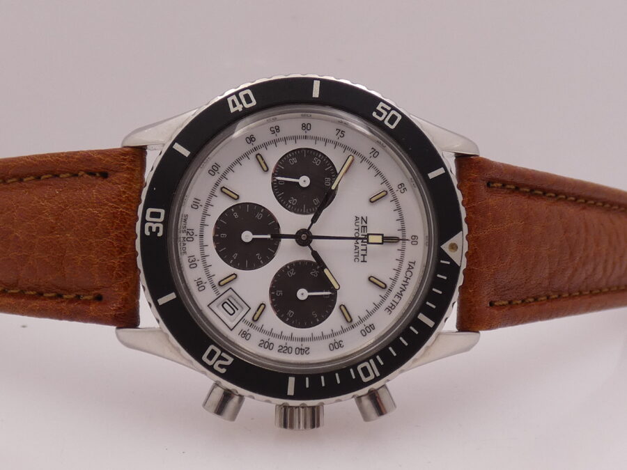 Cronografo Zenith El Primero RARO El Primero De Luca Prima Serie MK1 Porcelain Panda Dial Automatico Anno 1988 - immagine 6