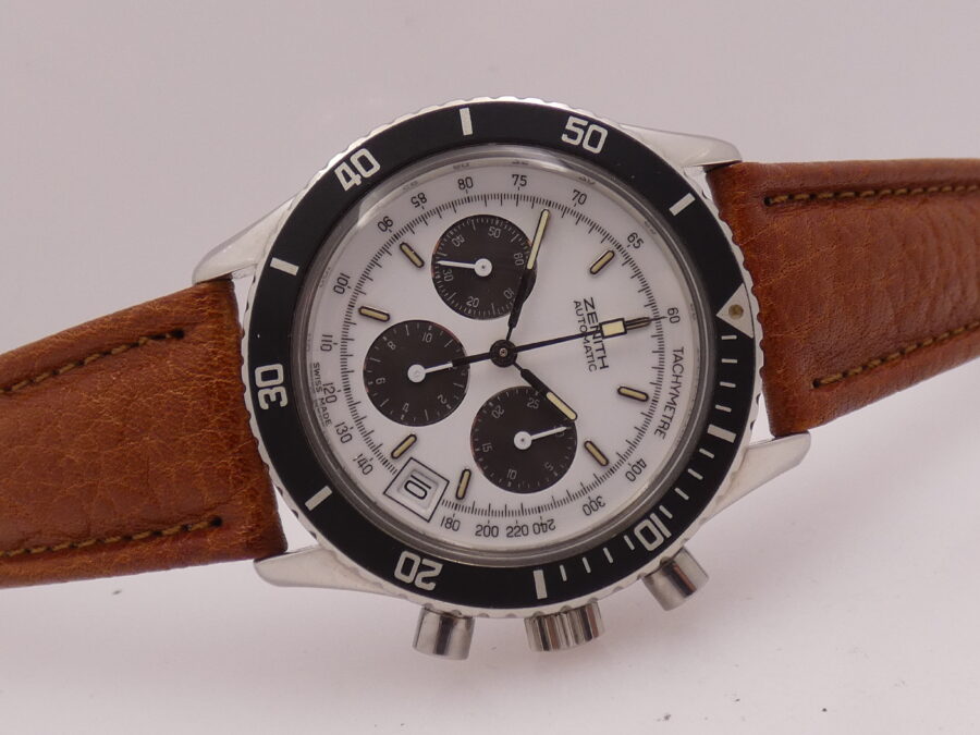 Cronografo Zenith El Primero RARO El Primero De Luca Prima Serie MK1 Porcelain Panda Dial Automatico Anno 1988 - immagine 7