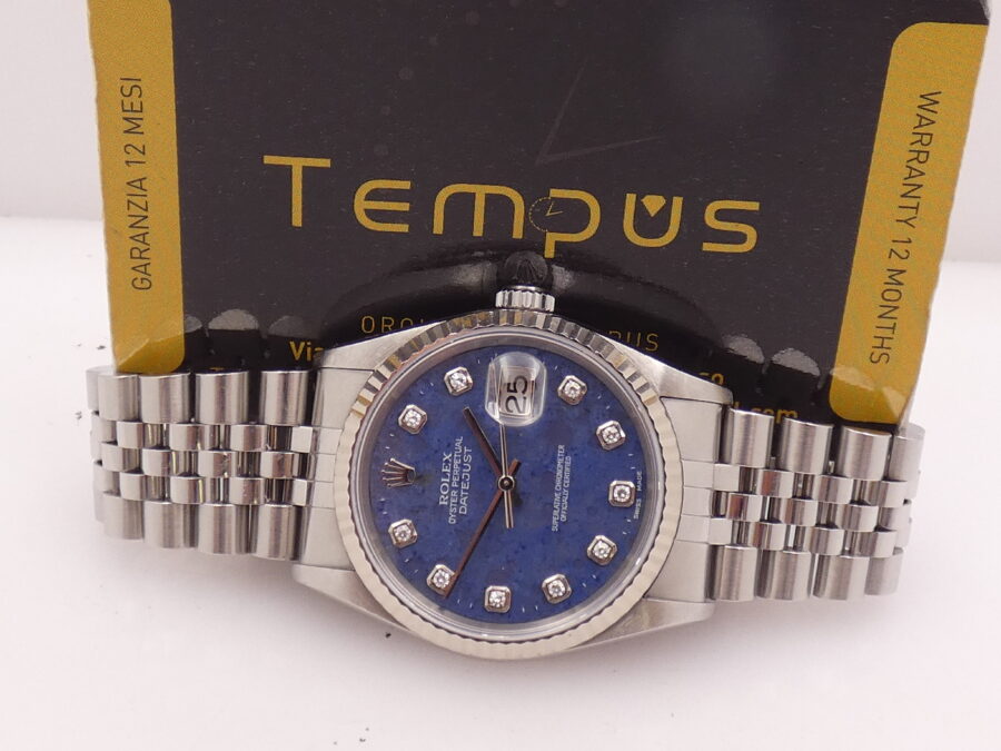 Rolex Datejust 36 Rare 16234 SODALITE & DIAMONDS FULL SET Anno 2001 Mai Lucidato SENZA FORI Lunetta Oro Bianco18Kt Bracciale Jubilee - immagine 2