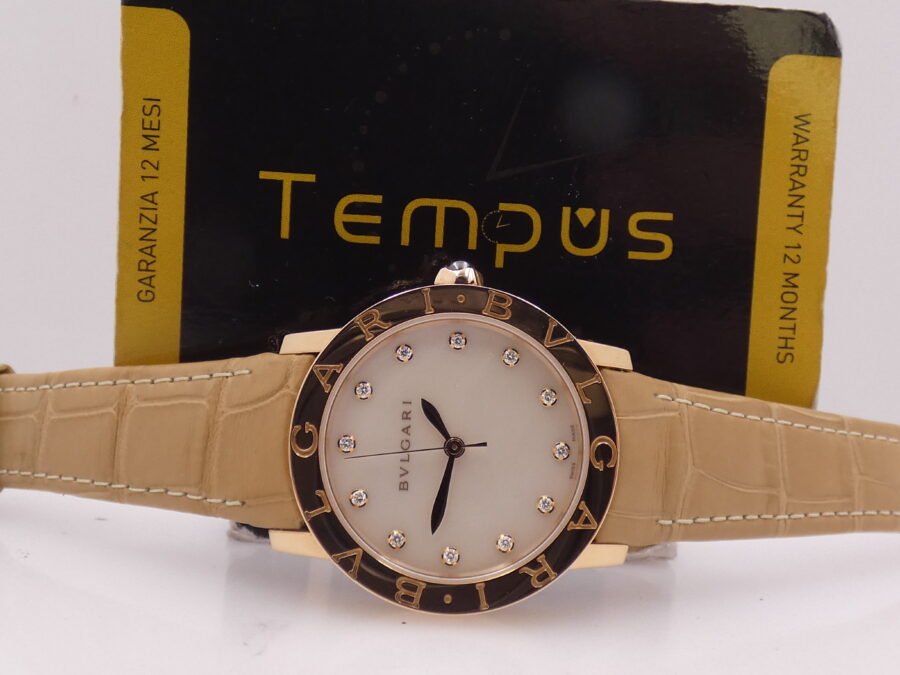 Bulgari Bulgari N.O. S. Oro Rosa 18Kt M.O.P. & DIAMOND Dial Automatic BOX&PAPERS New Old Stock BBLP33G WOMEN WATCH For Ladies - immagine 2