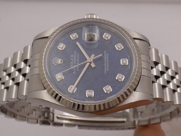 Rolex Datejust 36 Rare 16234 SODALITE & DIAMONDS FULL SET Anno 2001 Mai Lucidato SENZA FORI Lunetta Oro Bianco18Kt Bracciale Jubilee