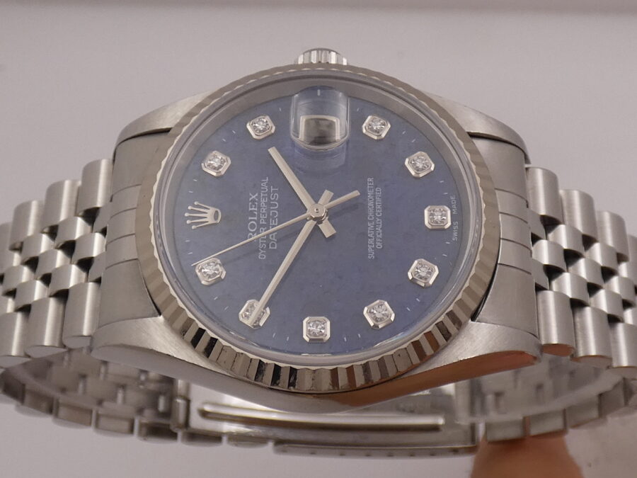 Rolex Datejust 36 Rare 16234 SODALITE & DIAMONDS FULL SET Anno 2001 Mai Lucidato SENZA FORI Lunetta Oro Bianco18Kt Bracciale Jubilee