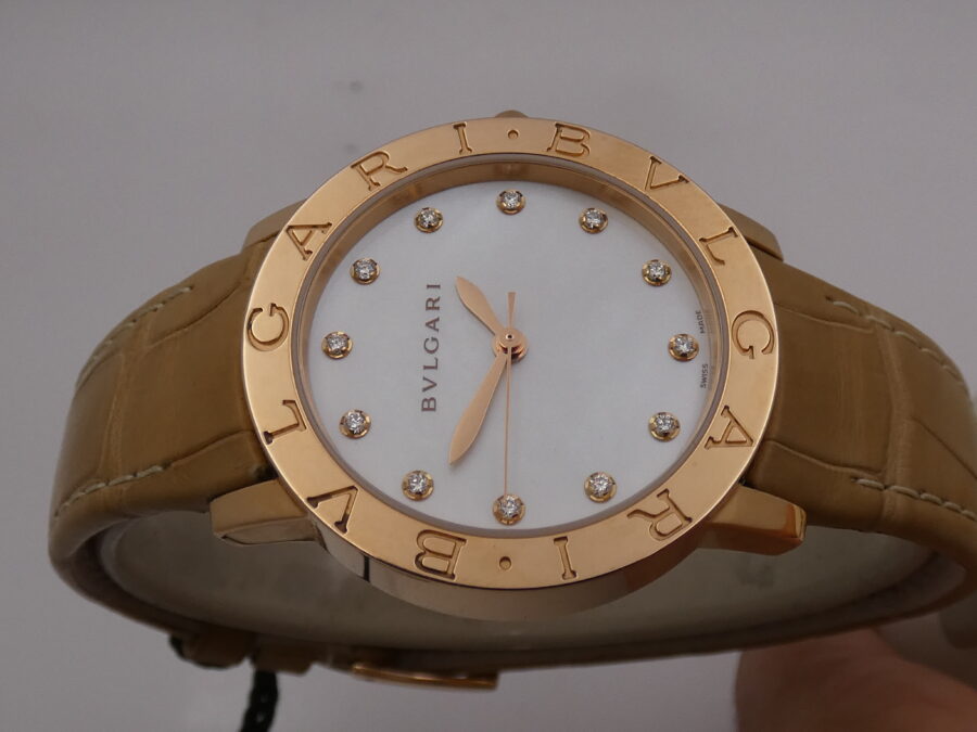 Bulgari Bulgari N.O. S. Oro Rosa 18Kt M.O.P. & DIAMOND Dial Automatic BOX&PAPERS New Old Stock BBLP33G WOMEN WATCH For Ladies