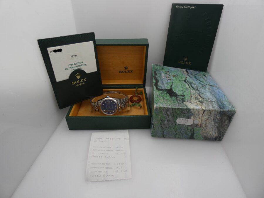 Rolex Datejust 36 Rare 16234 SODALITE & DIAMONDS FULL SET Anno 2001 Mai Lucidato SENZA FORI Lunetta Oro Bianco18Kt Bracciale Jubilee - immagine 12