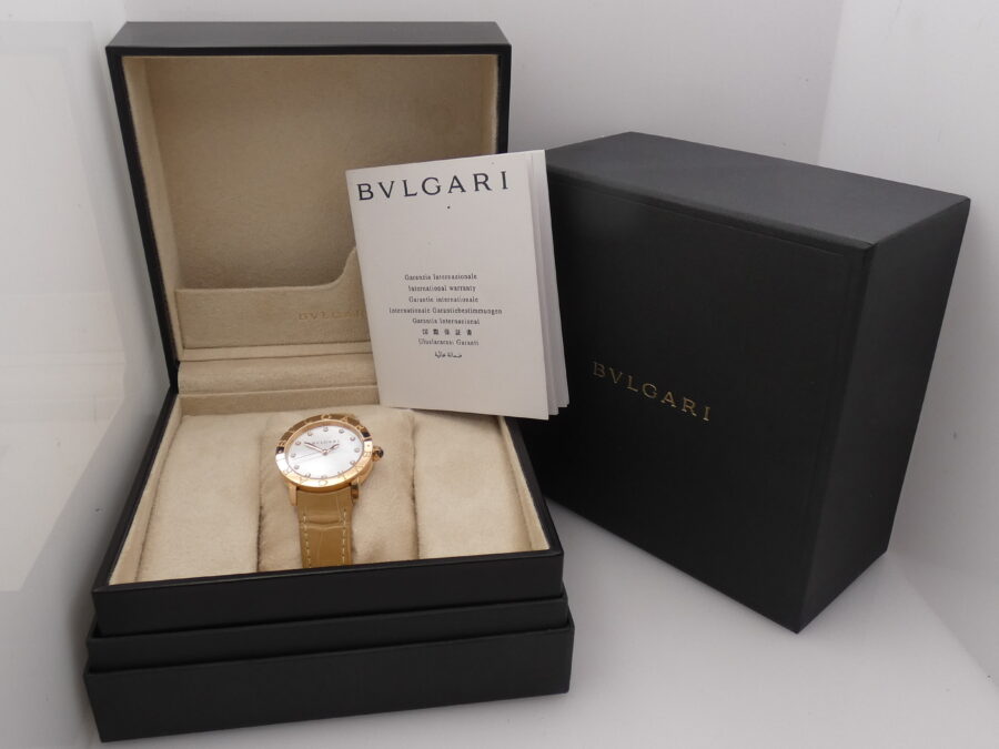 Bulgari Bulgari N.O. S. Oro Rosa 18Kt M.O.P. & DIAMOND Dial Automatic BOX&PAPERS New Old Stock BBLP33G WOMEN WATCH For Ladies - immagine 12