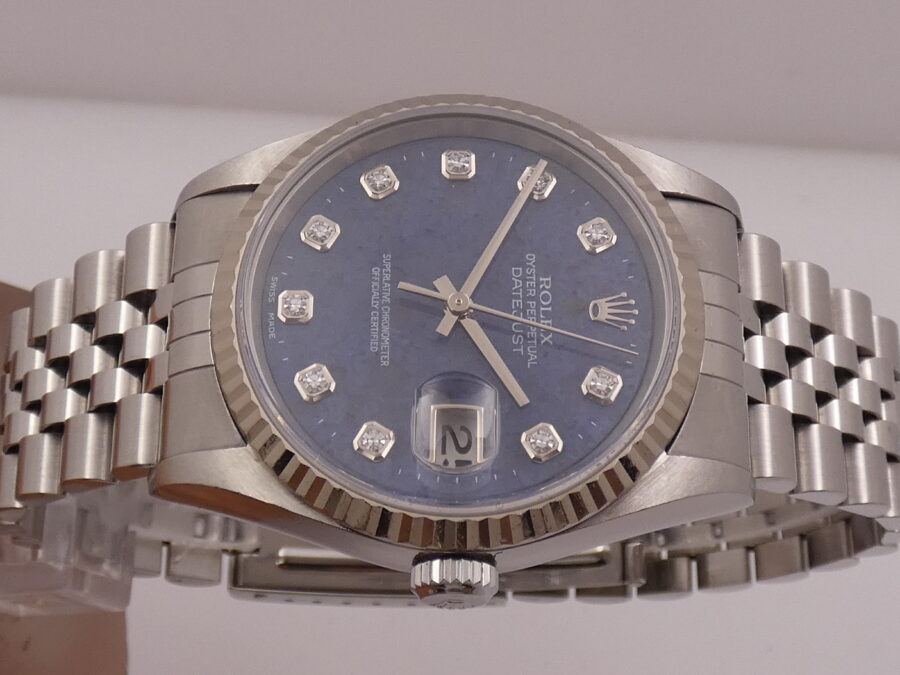 Rolex Datejust 36 Rare 16234 SODALITE & DIAMONDS FULL SET Anno 2001 Mai Lucidato SENZA FORI Lunetta Oro Bianco18Kt Bracciale Jubilee - immagine 4