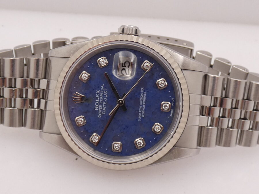 Rolex Datejust 36 Rare 16234 SODALITE & DIAMONDS FULL SET Anno 2001 Mai Lucidato SENZA FORI Lunetta Oro Bianco18Kt Bracciale Jubilee - immagine 5