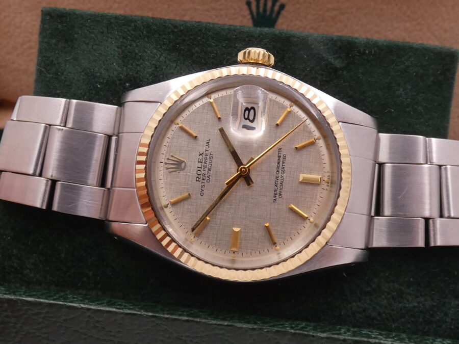 Rolex Datejust 36 1601 LINEN DIAL Lunetta Oro Massiccio 18Kt TOP CONDITION Anno 1973 Mai Lucidato - immagine 5