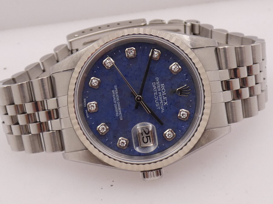 Rolex Datejust 36 Rare 16234 SODALITE & DIAMONDS FULL SET Anno 2001 Mai Lucidato SENZA FORI Lunetta Oro Bianco18Kt Bracciale Jubilee - immagine 6
