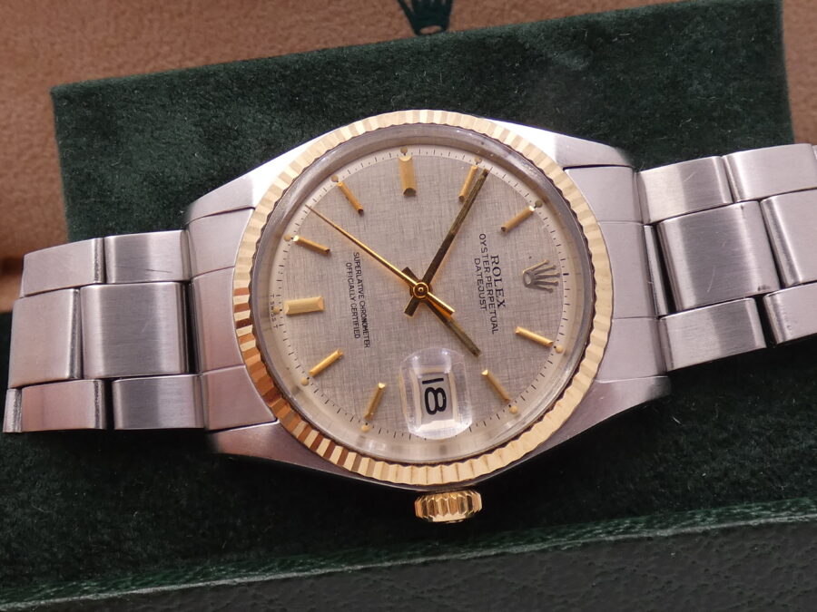 Rolex Datejust 36 1601 LINEN DIAL Lunetta Oro Massiccio 18Kt TOP CONDITION Anno 1973 Mai Lucidato - immagine 6