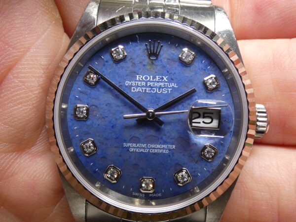 Rolex Datejust 36 Rare 16234 SODALITE & DIAMONDS FULL SET Anno 2001 Mai Lucidato SENZA FORI Lunetta Oro Bianco18Kt Bracciale Jubilee