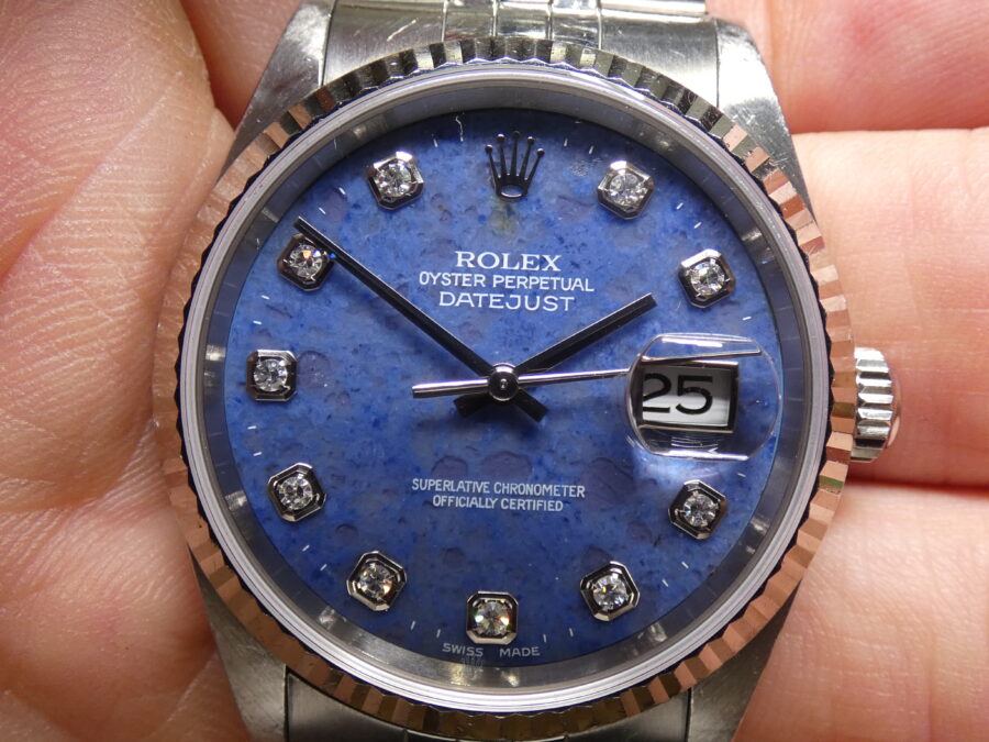 Rolex Datejust 36 Rare 16234 SODALITE & DIAMONDS FULL SET Anno 2001 Mai Lucidato SENZA FORI Lunetta Oro Bianco18Kt Bracciale Jubilee - immagine 7