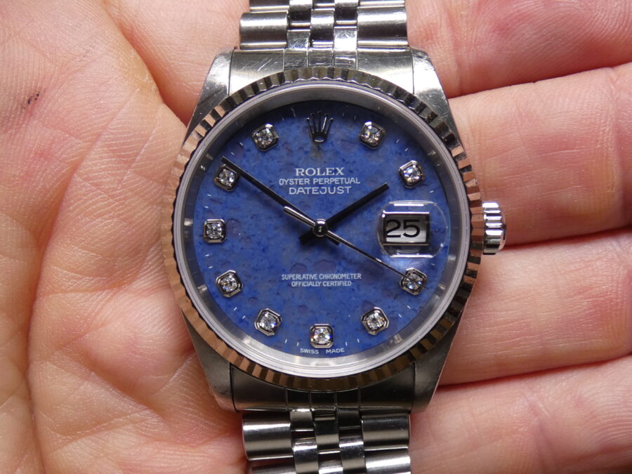 Rolex Datejust 36 Rare 16234 SODALITE & DIAMONDS FULL SET Anno 2001 Mai Lucidato SENZA FORI Lunetta Oro Bianco18Kt Bracciale Jubilee - immagine 8