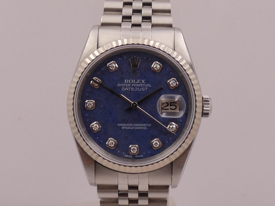 Rolex Datejust 36 Rare 16234 SODALITE & DIAMONDS FULL SET Anno 2001 Mai Lucidato SENZA FORI Lunetta Oro Bianco18Kt Bracciale Jubilee - immagine 9