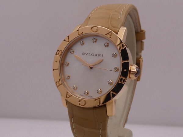Bulgari Bulgari N.O. S. Oro Rosa 18Kt M.O.P. & DIAMOND Dial Automatic BOX&PAPERS New Old Stock BBLP33G WOMEN WATCH For Ladies
