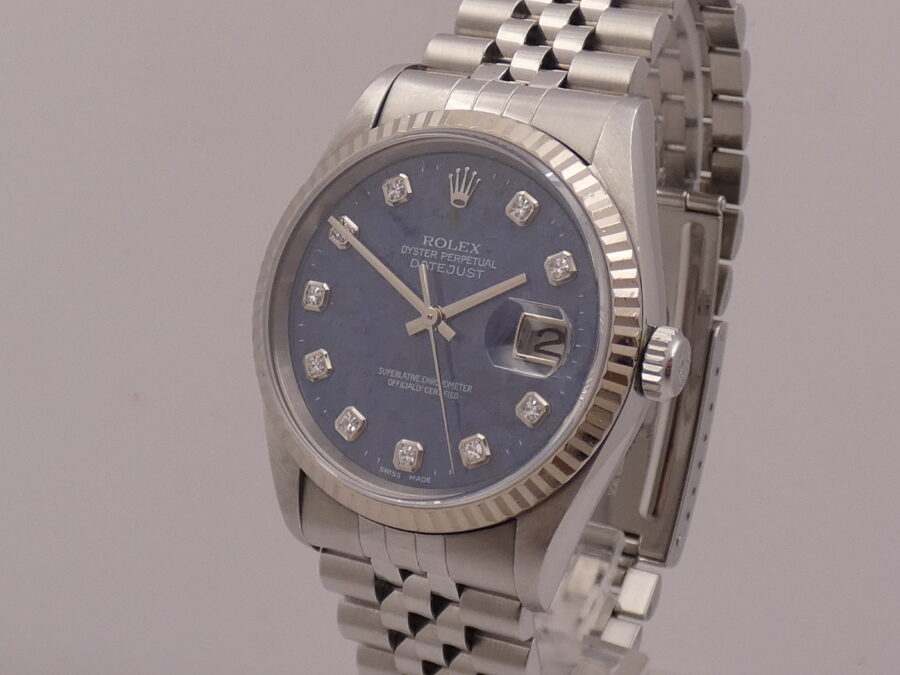 Rolex Datejust 36 Rare 16234 SODALITE & DIAMONDS FULL SET Anno 2001 Mai Lucidato SENZA FORI Lunetta Oro Bianco18Kt Bracciale Jubilee - immagine 10