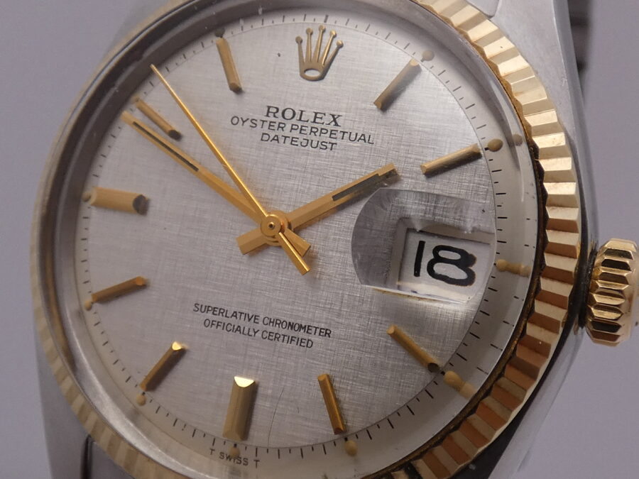 Rolex Datejust 36 1601 LINEN DIAL Lunetta Oro Massiccio 18Kt TOP CONDITION Anno 1973 Mai Lucidato - immagine 10