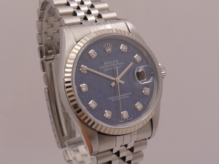 Rolex Datejust 36 Rare 16234 SODALITE & DIAMONDS FULL SET Anno 2001 Mai Lucidato SENZA FORI Lunetta Oro Bianco18Kt Bracciale Jubilee - immagine 11