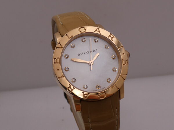 Bulgari Bulgari N.O. S. Oro Rosa 18Kt M.O.P. & DIAMOND Dial Automatic BOX&PAPERS New Old Stock BBLP33G WOMEN WATCH For Ladies