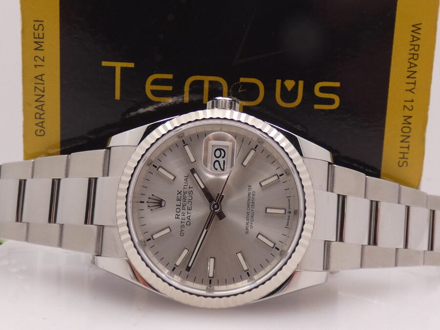 Rolex Datejust 36 126234 NEW BOX&PAPERS Anno 2020 Lunetta Oro Bianco 18Kt MAI INDOSSATO Automatico - immagine 2