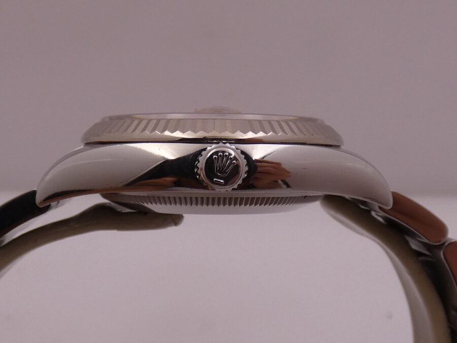 Rolex Oyster Perpetual Date 115234 Factory Salmon Diamond Dial With BOX Lunetta Oro Bianco 18Kt ANNO 2015 Automatico Acciaio - immagine 16