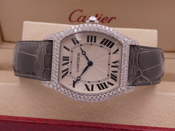 Cartier Tortue 2497 Oro Bianco18Kt Factory Diamonds With PAPERS Anno 2010 Carica Manuale Cal. 430P