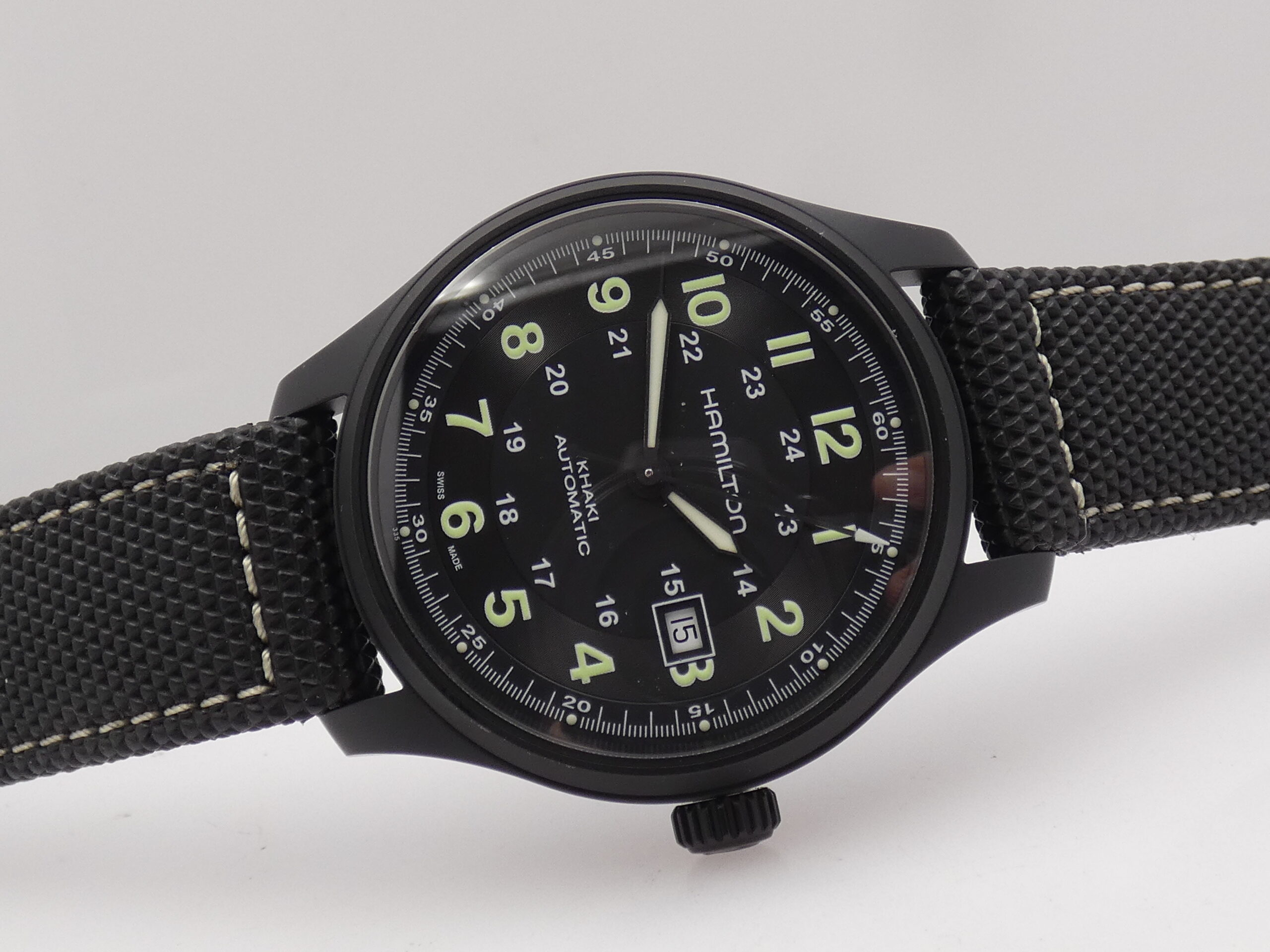 Hamilton Khaki Field Titanio H705757 NEW BOX&PAPERS Automatico MAI INDOSSATO Black PVD - immagine 7