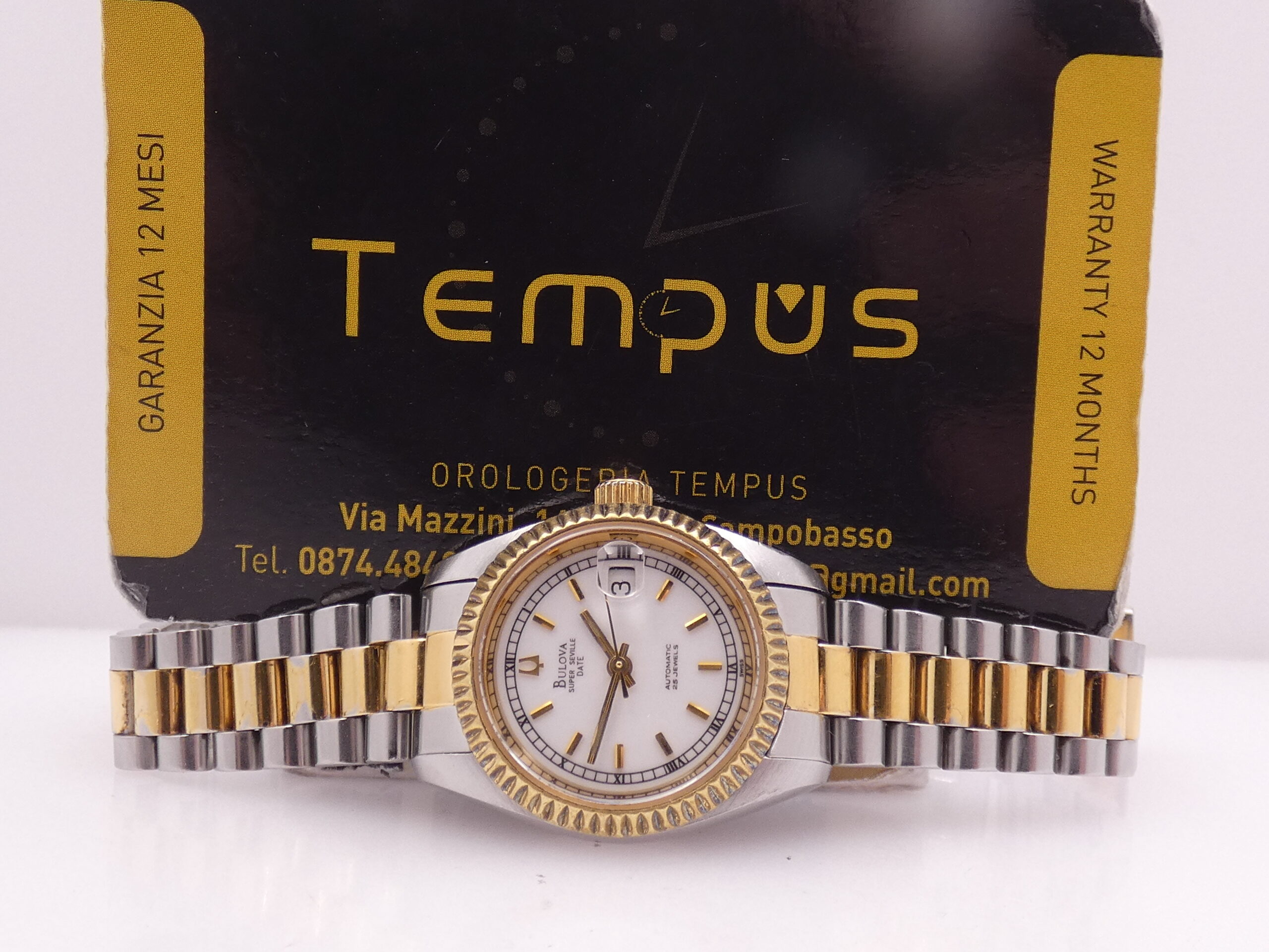 Bulova Super Seville Date Lady 26mm 18Kt G.F. & Acciaio Automatico Anni 90 Bracciale President - immagine 2