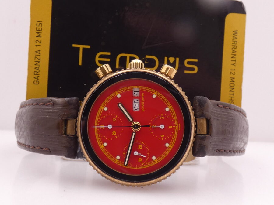 Cronografo Gérald Genta Gefica Day Date G2989.7 RED DIAL Automatico Bronzo & Acciaio Anni 90's - immagine 2